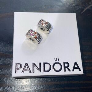 Authentic Pandora Pink Pave Clip Charm Set